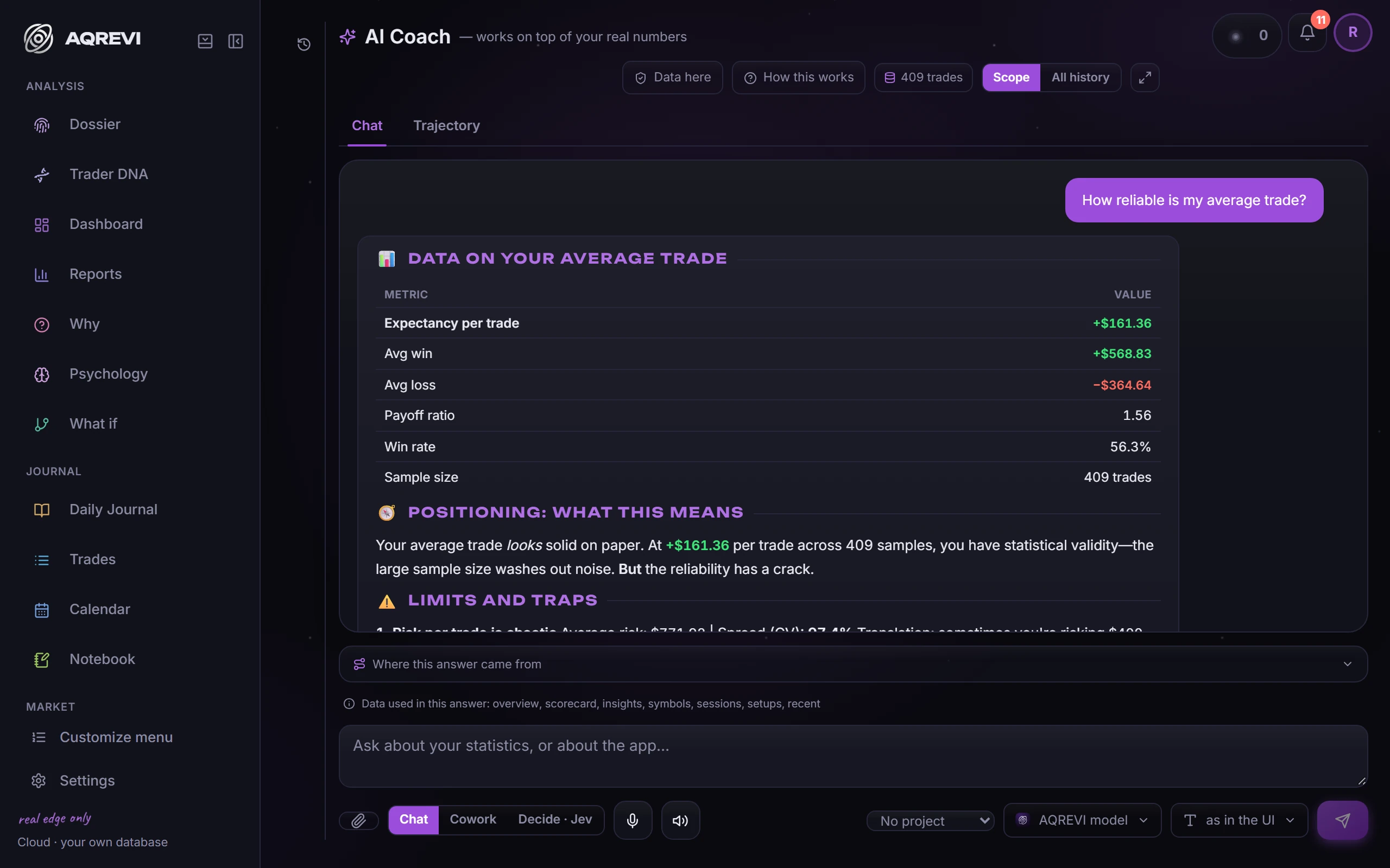 Chat on your data: A question about your statistics, an answer from computed numbers and the data it stood on.