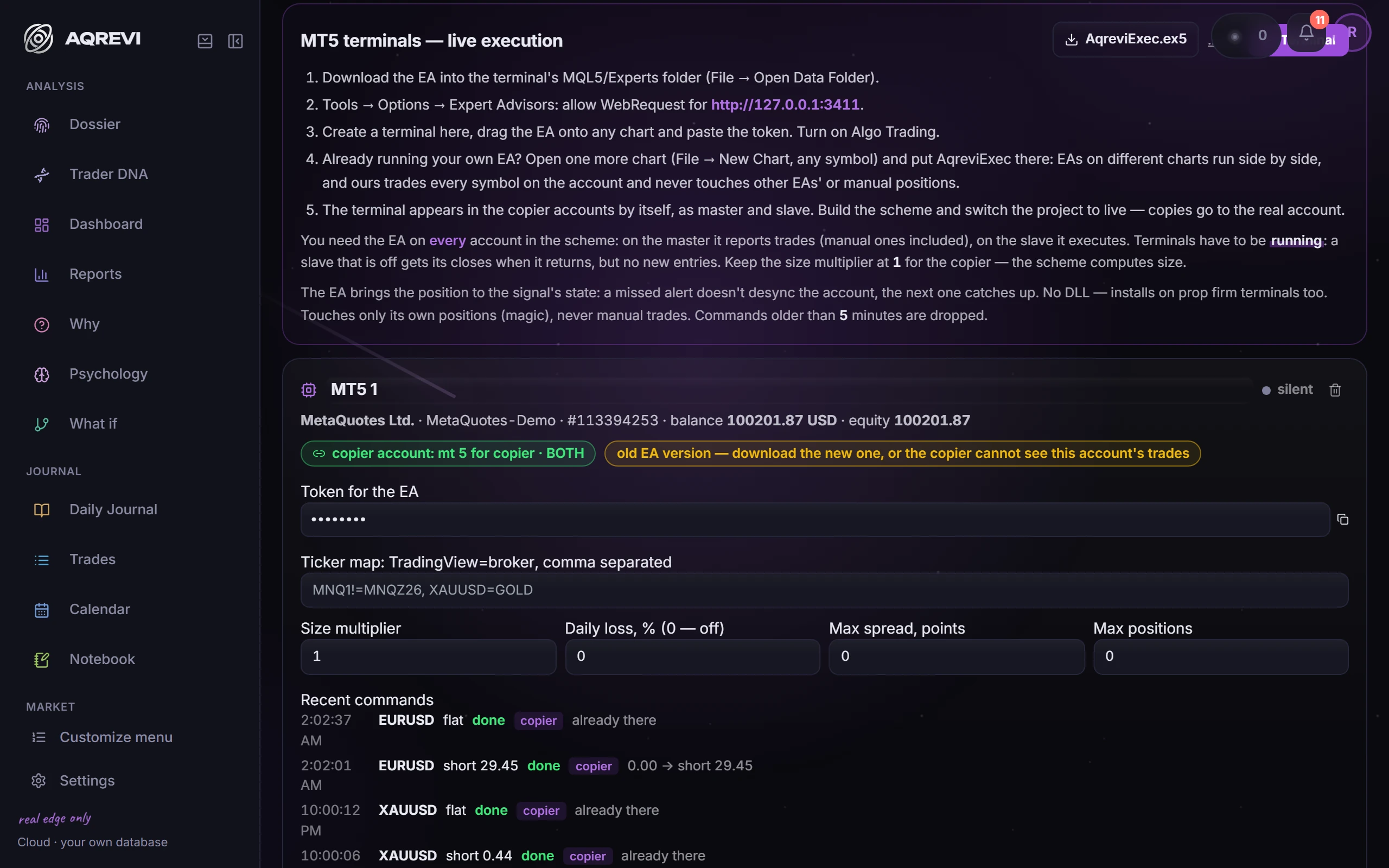 Terminals and TradingView: An advisor in MetaTrader 5 executes TradingView signals and copies trades between terminals.